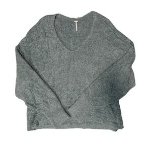 Free People Sweater XL Extra Large V Neck Pullover‎ Fuzzy Knit Teal Green